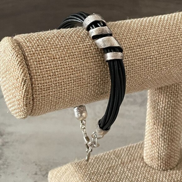 Vintage Silpada City Slicker Sterling Silver Black Leather Bracelet B3207 7.5-8" - Picture 7 of 8